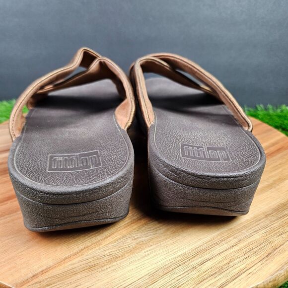FitFlop Lulu Sandals Women's 9 Bronze Leather Comfort Cross Strap Slide Wedge - Picture 4 of 14